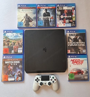 Sony PlayStation 4 PS4 Slim - Top Zustand inkl. Controller, 7 Spiele & Kabel