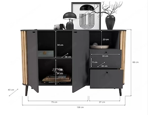 Sideboard in grau mit 2 Türen und 3 Fächern Bild 3