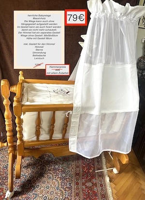 Wiege Holz massiv & Babyset: Strampler Bild 4