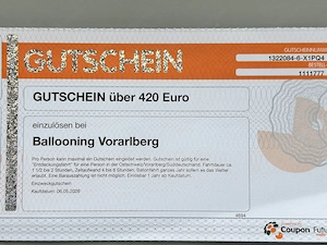 Gutschein Ballonfahrt am Bodensee   Wert   420  Gültig 1 jahr ab  dem 06.05.2026