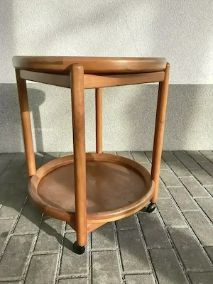 Servierwagen Beistelltisch Trolley aus Holz, vintage made in Denmark 1970er.