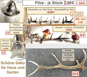 Gehörn Reh Kunststoff, Hirsch Deko-Pilze