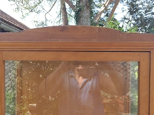 vitrine aus glas und holz