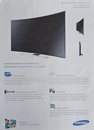 Samsung 65" (163 cm), 4k UHD Premium LED-TV mit One Connect Box, Curved Design, 3D, TwinTuner Bild 9