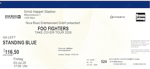 Ticket für FOO FIGHTERS in Wien - 03 07 26 - Stehplatz