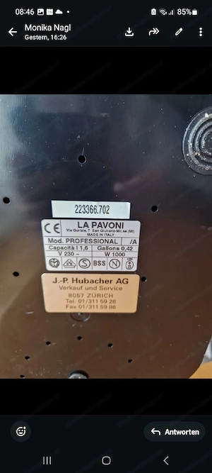 Kaffeemaschine La Pavoni Bild 2