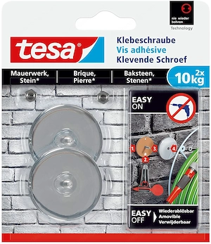 tesa Klebeschraube f r Mauerwerk und Stein, Halteleistung 10 kg, rund, 2 St ck in der Verpackung