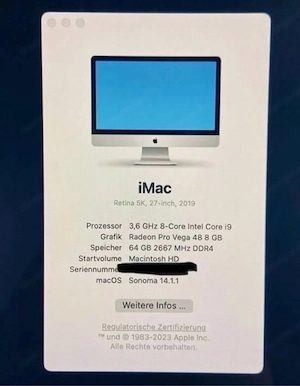 Apple iMac (Retina 5K, 27", i9, 64GB) mit OVP Bild 2