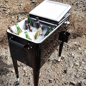 Ribelli Kuehlwagen mit Edelstahlflaschenoeffner und Auslaufhahn rollbare Kuehlbox Kuehlbehaelter mit