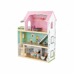 PLAYTIVE Puppenhaus mit viel Zubehoer grosszuegigen Aussparungen zum Spielen
