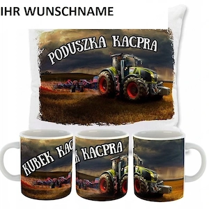 CLAAS Geschenk Set Tasse und Kissen mit Wunschname Druck