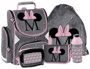 Artikel: Minnie Mouse School Bag Satchel School Bag 5 Piece Set Pencil Bag Girls Grey Hochwertiger A