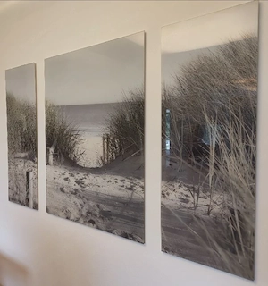 Glasbilder Bild Schwarz weiß Strand Meer mehrteilig Bild 2