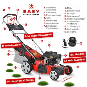 Starter Set Benzin Rasenmaeher mit Antrieb Schnittbreite 51 cm 5in1 Elektrostart Radantrieb Bild 5