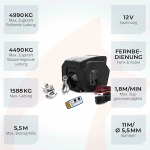 Elektrische Seilwinde 12V bis 4990 KG mit Funk Bootswinde Winde Motorwinde Seilzug Bild 3