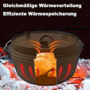 Dutch Kochtopf 11 tlg Oven Set Topf mit Holzkiste Grillplatte Gusseisen Outdoor Bild 6