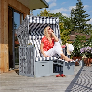 Strandkorb 2 Personen Volllieger Gartenliege Sonnenliege Meer mit Schutzhuelle XXL SET Farbwahl Bild 7