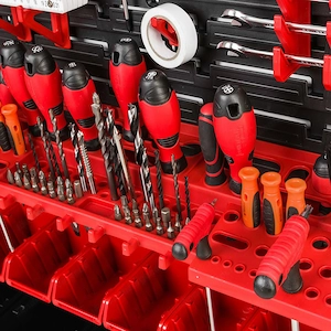 BESTSELLER Werkzeugwand Set Werkzeughaltern mit Lochwand Lagersystem Warkzeuglochwand Wandregal Werk Bild 4