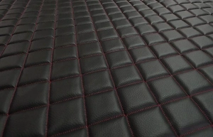 Polsterstoff aus oeko leder gestepptes material 10 mm schwarz mit rotem faden