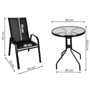 Artikel: 3 pieces Garden furniture set, balcony furniture set, bistro set + table & 2 chairs Hochwer Bild 3