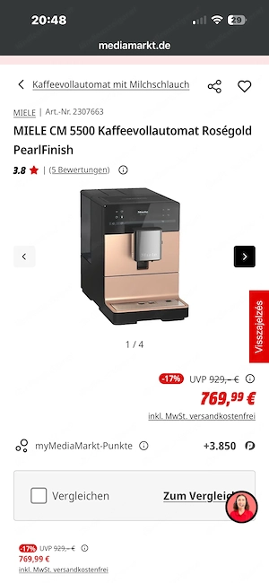MIELE CM 5500 Kaffeevollautomat Roségold PearlFinish Cappuccino Latte Bild 3
