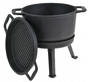 BBQ Dutch Oven Eintopf handgefertigt mit Fuesse ca. 12l fuer Lagerfeuer Camping etc. XXL Set mit Pfa Bild 5