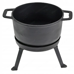 BBQ Dutch Oven Eintopf handgefertigt mit Fuesse ca. 12l fuer Lagerfeuer Camping etc. XXL Set mit Pfa Bild 7