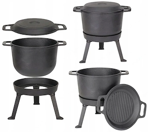 BBQ Dutch Oven Eintopf handgefertigt mit Fuesse ca. 12l fuer Lagerfeuer Camping etc. XXL Set mit Pfa