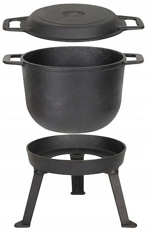 BBQ Dutch Oven Eintopf handgefertigt mit Fuesse ca. 12l fuer Lagerfeuer Camping etc. XXL Set mit Pfa Bild 3