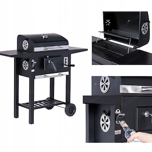 BBQ Holzkohlegrill Grill Smoker Set mit Deckel Hoehenverstellbar 2 Seitenablagen Bild 6