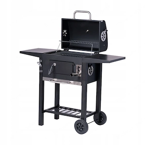 BBQ Holzkohlegrill Grill Smoker Set mit Deckel Hoehenverstellbar 2 Seitenablagen