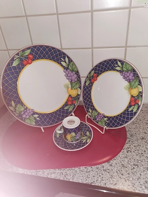 Service 4-tlg. Obstdekor auf Blauumrandung HW Collection Bavaria