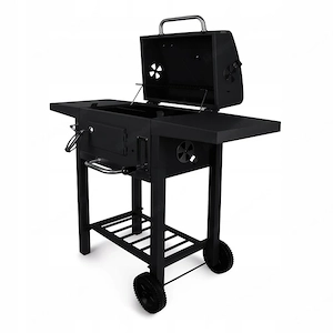 BBQ Holzkohlegrill Grill Smoker Set in Graphit mit Deckel Hoehenverstellbar 2 Seitenablagen Bild 4
