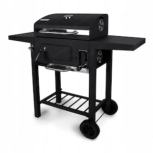 BBQ Holzkohlegrill Grill Smoker Set in Graphit mit Deckel Hoehenverstellbar 2 Seitenablagen Bild 3