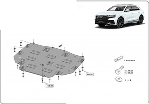 Stahl-Motorabdeckung Unterfahrschutz Audi Q8 Getriebe Stahlabdeckung (2018-2020) Umbau mit Anbaumate
