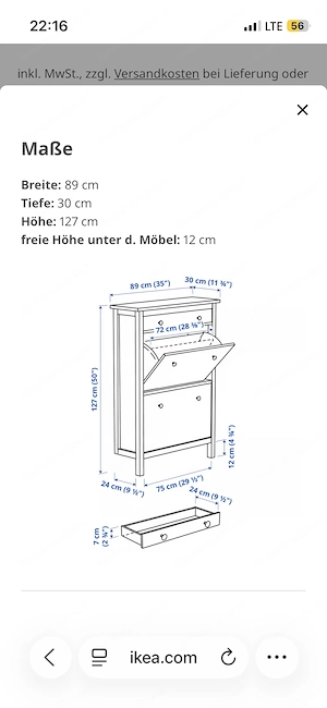 Hemnes Ikea Schuhschrank, 2-fach weiss Bild 3
