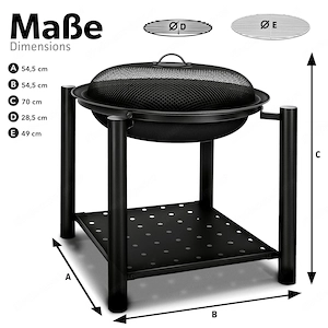 Starterset Feuerschale mit Funkenschutz 3-in-1 Grill Feuerstelle BBQ Feuerkorb Garten Bild 3