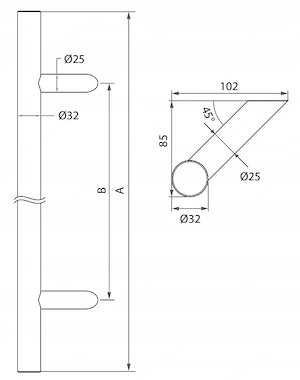 Doppelseitiger Schiebegriff rund 45 , 32x800 mm (AISI 304, universal, satiniert) ? Hochwertiger dopp Bild 3