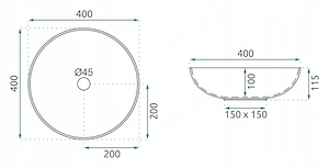 Montageart: Arbeitsplatte Sp lenl nge: 400 mm Sp lenbreite: 400 mm Sp lenh he: 115 mm Material: Sani Bild 4