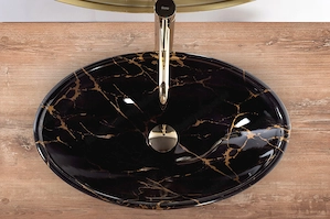 Typ: Arbeitsplatte Material: Sanit rkeramik Farbe: Marmor gl nzend schwarz gl nzend   Goldmuster  be Bild 3