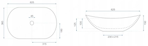 Material: Sanit rkeramik Typ: Arbeitsplatte Farbe: Wei  Abmessung: 625 x 360 x 150 mm Batterieloch:  Bild 4