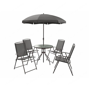 Sitzgruppe, 6-teilig, mit Tisch und Sonnenschirm Bild 2