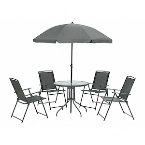 Sitzgruppe, 6-teilig, mit Tisch und Sonnenschirm Bild 6