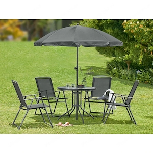 Sitzgruppe, 6-teilig, mit Tisch und Sonnenschirm Bild 3