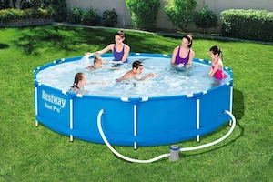 Runder Rahmenpool Bestway Steel Pro 56681 366x76 cm blauer Pool mit Pumpensandfilter Bild 6