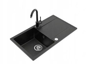 Granitsp le Komplettset mit SIPHON Mischbatterie Graphit