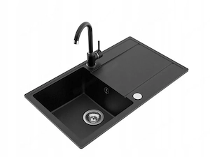 Granit-Waschtisch-Komplettset mit SIPHON-Mischbatterie aus Lavastein