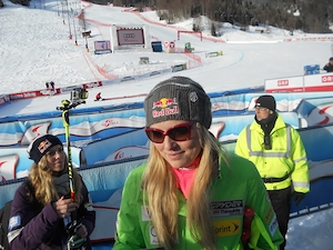 Lindsey Vonn signierte Gösser Fahne   Kandahar Weltcup St. Anton am Arlberg 2013