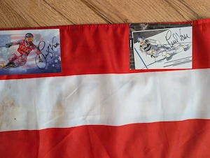 Lindsey Vonn signierte Gösser Fahne   Kandahar Weltcup St. Anton am Arlberg 2013