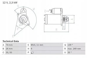 ANLASSER (12V, 2,3KW) AUDI A8, Q7 VW Teilenummer: 0 986 024 120 Parameter: Spannung [V]: 12 Nennleis Bild 2
